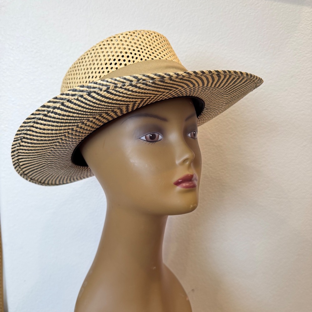 Imperial Denver Colorado Straw Fedora Hat L/XL Black Tan Chevron Made in USA